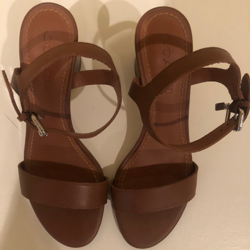 NEW Womens Coach Leather Sandals with Wood Block Heel 7.5